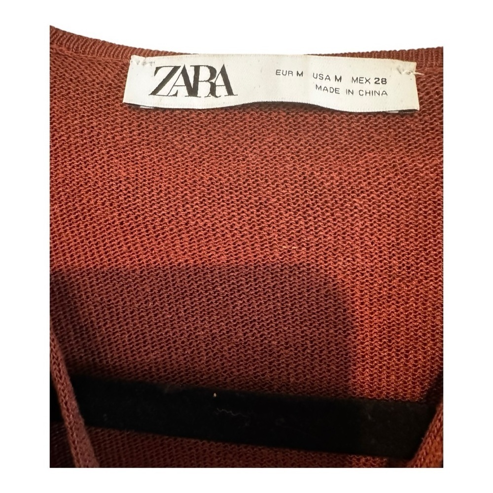 Zara Burgundy Ruffled Tie Front 3/4 Sleeve Blouse M NWOT - Picture 6 of 6